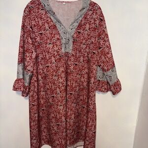 Boho Maxi Kaftan Dress Floral Red Kimono Caftan Resort Dress 2X